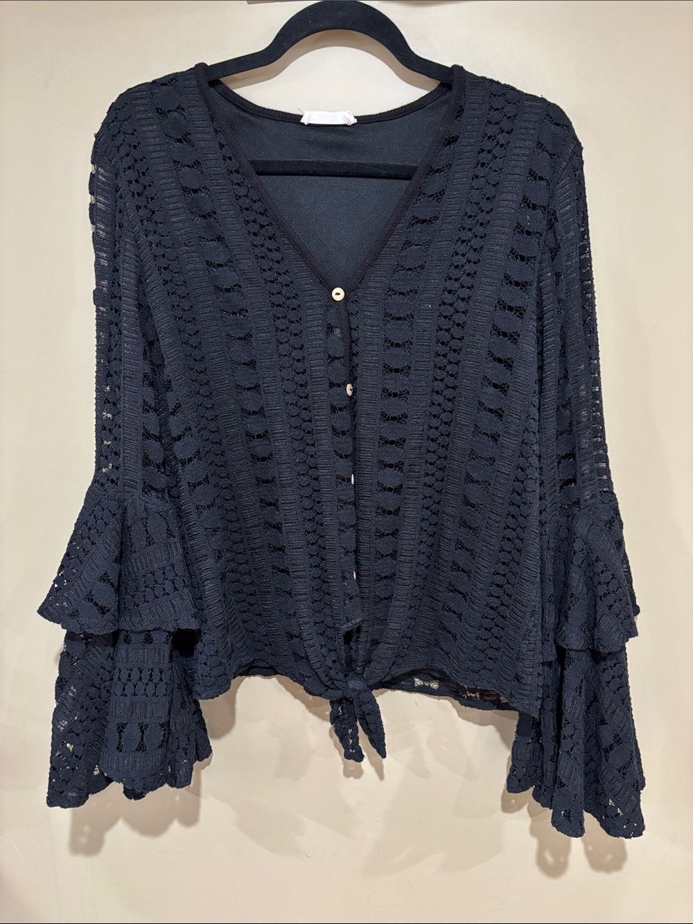Hummingbird crochet lace bell sleeve top
